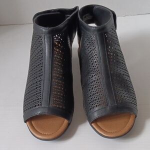 Black Leather Sandals with Perforated Design